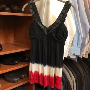 Silk and leather trimmed top